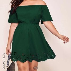 SHEIN Plus Off the Shoulder Scallop Laser Cut Hem Dress